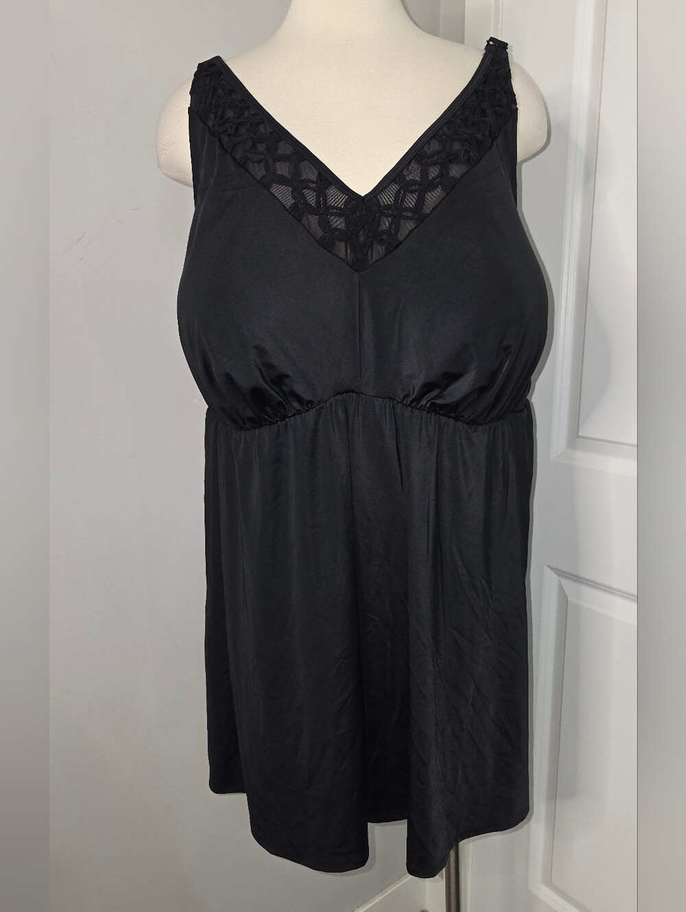 Catherines Black V-Neck Cross-Trim One-Piece Sexy Swim Tunic Plus Size 32W